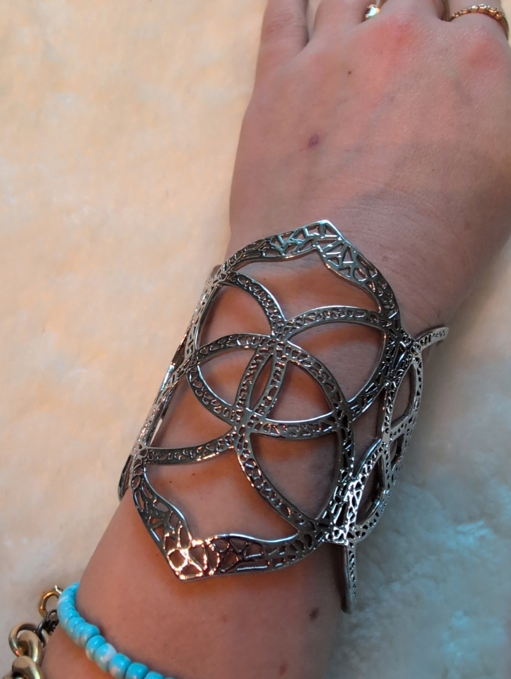 Kendra Scott Roni Silver Filigree Open Cuff Statement Bracelet - Picture 3 of 5